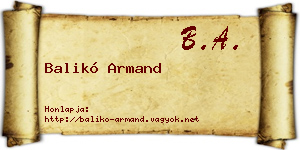 Balikó Armand névjegykártya